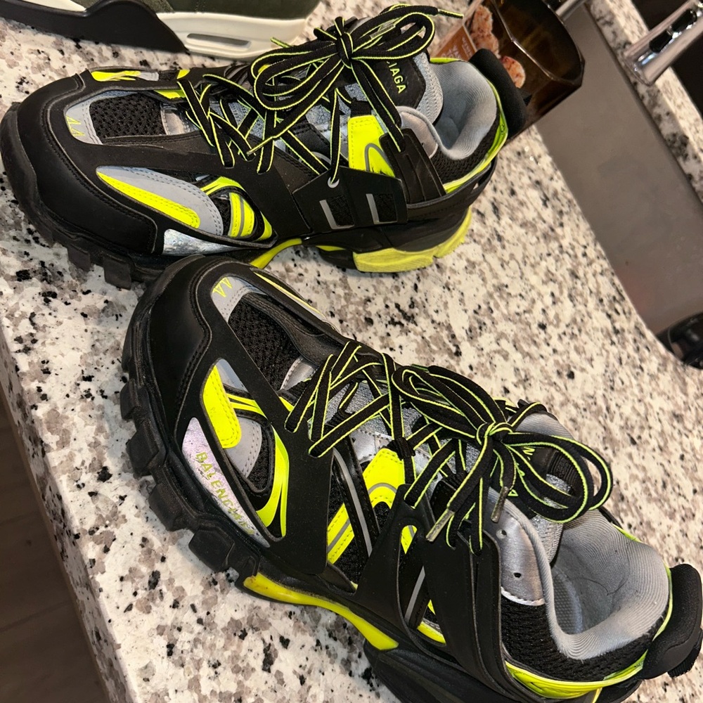 Balenciaga Black and Neon Yellow Athletic Shoes